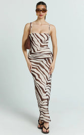 Choc Zebra Spaghetti Strap Maxi Dress